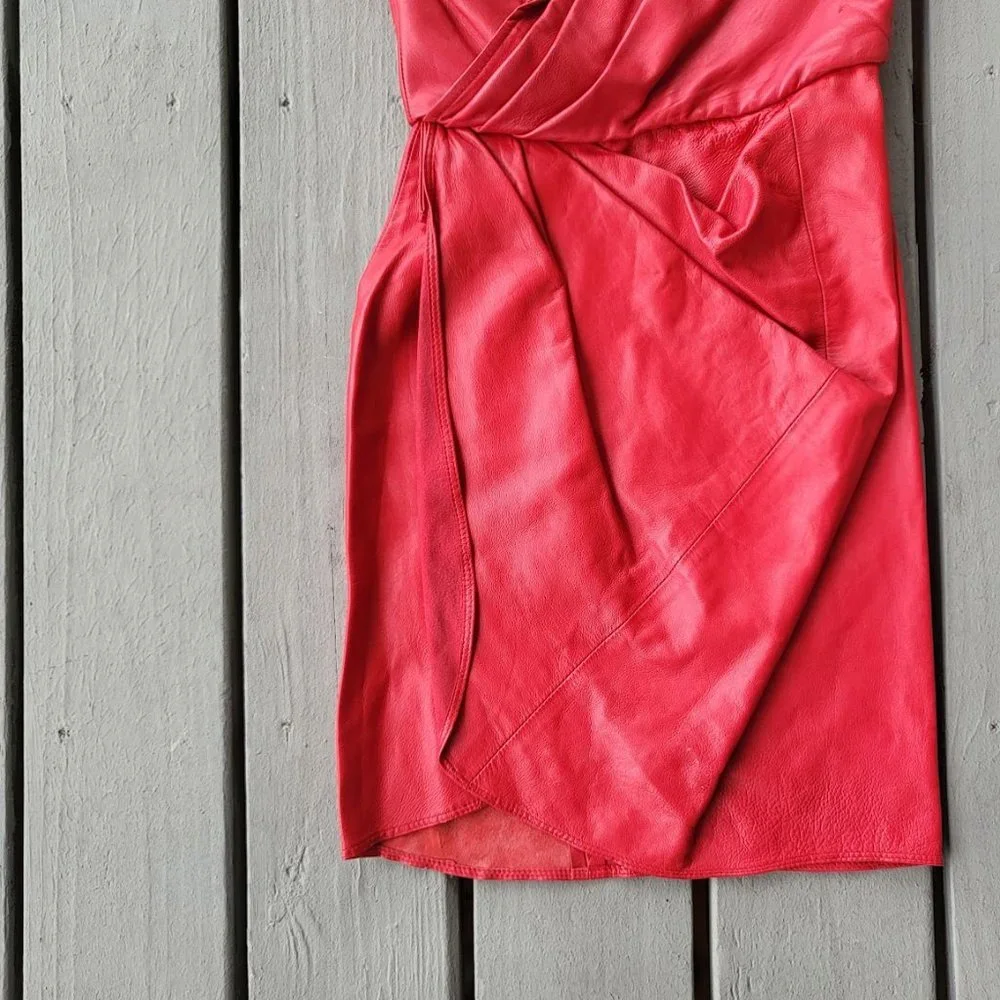 Clifford Olson For Tannery West Vintage‎ Mini Dress Leather Strapless Red 2 - Picture 3 of 10